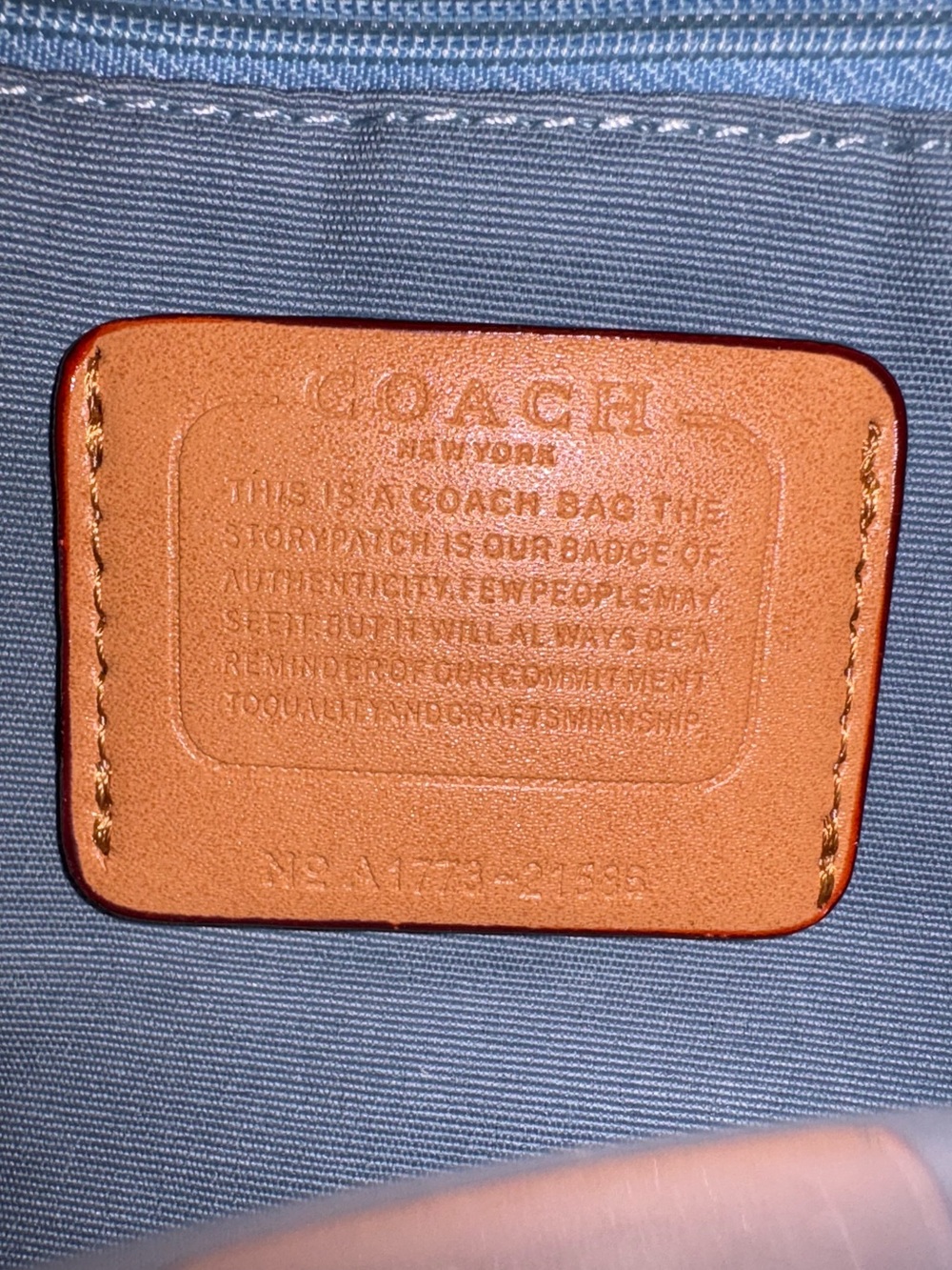 Coach Blue Signature Jacquard Shoulder Bag with Tan Leather Strap - Picture 7 of 8